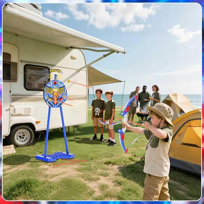 2 Pack Kids Bow and Arrow, LED Light Up Archery Toy Set with 20 Suction Cup Arrows, Standing Target & Arrow Case,Kids Indoor and Outdoor Toys Birthday Gifts Ideas for 3 4 5 6 7 8 9 10 11 12 Year Boys