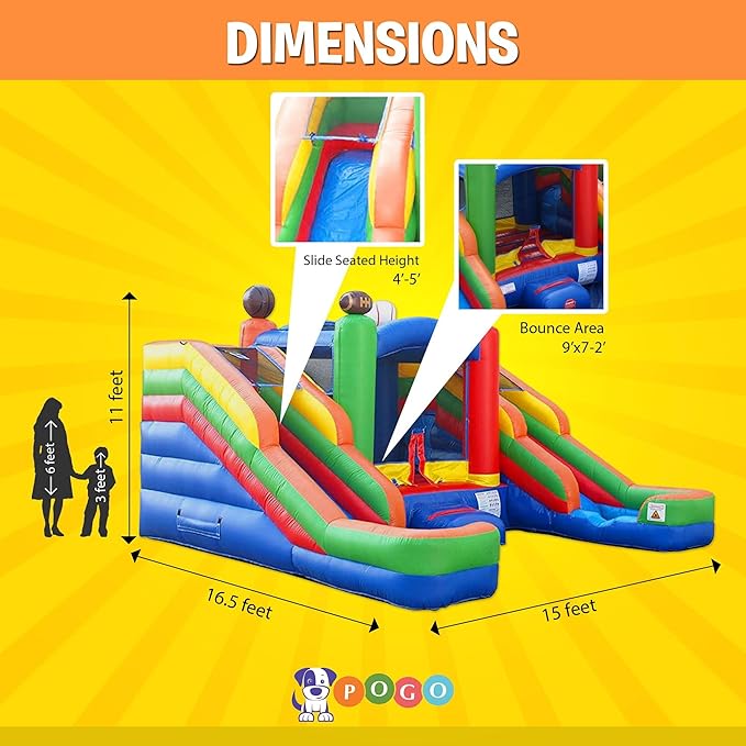 Crossover Sports Double Water Slide Bounce House Combo, 16.5 x 15 x 11 Foot, PVC Vinyl Inflatable Bouncy House for Kids, Wet or Dry Slides, with Stakes and Storage Bag, Blower not Included