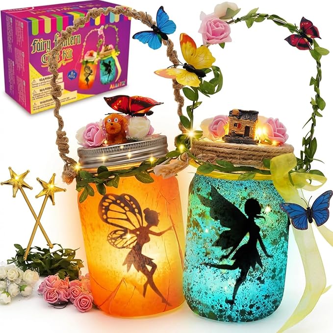 Alritz Fairy Lantern Craft Kit, Gifts for Kids Girls, Remote Control Mason Jar Night Light, DIY Garden Decorations Art Project Ornaments, Creative Easter Activities Birthday Ages 4 5 6 7 8 9 10 11+