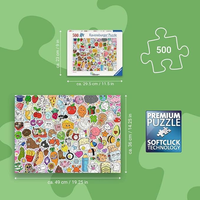 Ravensburger Cute Kawaii Chaos 500 Piece Jigsaw Puzzle – Playful Character Packed Artwork, Fun Challenge for Teens & Adults