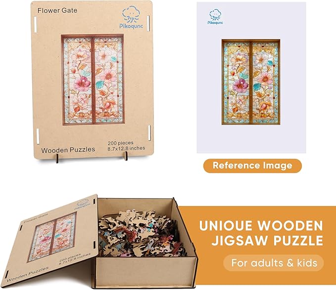 Pikoqunc Wooden Puzzles for Adults,500 Pieces 17.8x12.4 Inches,Vintage Floral Gate Laser-Cut Jigsaw with Premium Smooth Finish,Relaxing Art Puzzle and Elegant Wall Décor Gift for Friends and Family