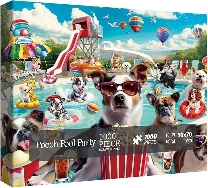 Dog Summer Puzzle for Adults 1000 Piece, Funny Puppy Animal Jigsaw Puzzles, Food Party Puzzles