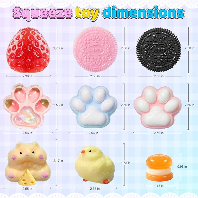 22PCS Squishy Pack, Adorable Squeeze Toys Set ,Fidget Toys Kit for Kids and Adults, Perfect for Classrooms and Offices, Parties, Birthday Gifts (8 Large + 14 Small)