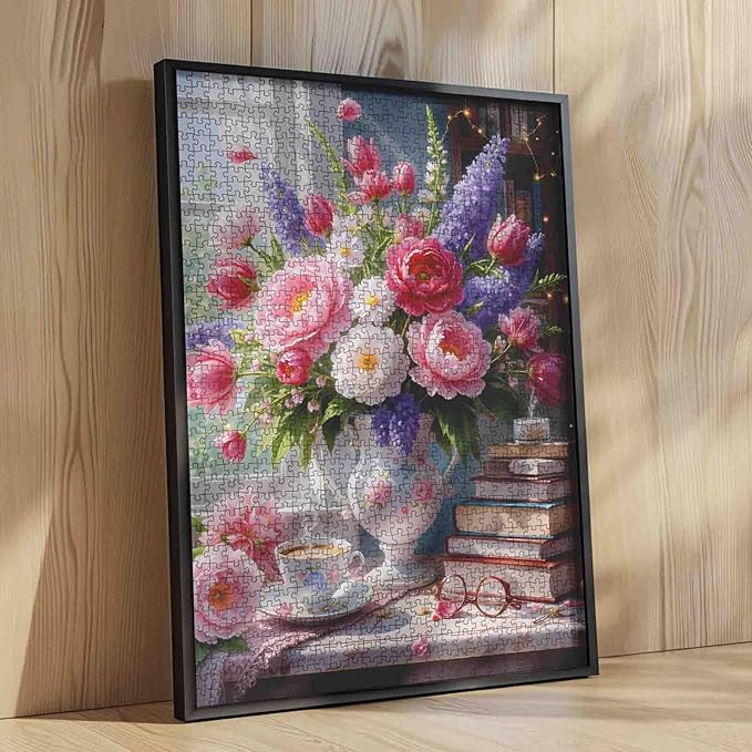 Peony Jigsaw Puzzle Mother's Day 1000 Pieces Puzzles for Adults, Blossom Flowers Puzzles for Challenging Family Activity Games for Home Wall Decor Gifts - 20 x 27 Inches