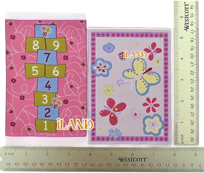 iLAND Miniature Dollhouse Accessories of Carpet for Dollhouse Furniture on 1/12 Scale and 3” - 12” Dolls, Woven Dollhouse Rugs 6” x 3.8” (2pcs Princess)