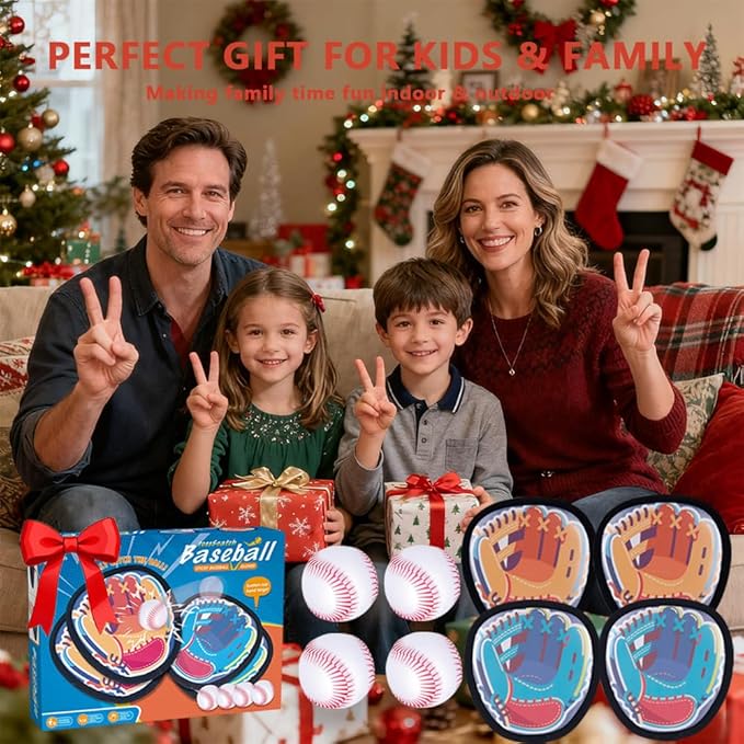 Toss and Catch Ball Game, Kids Toddler Baseball Catch Toy, Outdoor Game for Beach Pool Yard, Birthday Easter Basket Suffer Gifts for Boys Girls Age 3-12, 4 Paddles Velcro Ball and Catch Game