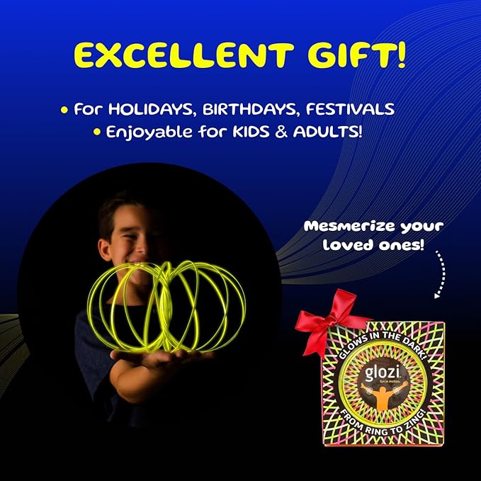 Mozi Glozi Geometric Magic Flow Bracelet - Easy to Use - 3D Bracelet Spiral Toy, Glowing Spinning Bracelet Spiral for Children and Adults (Yellow)