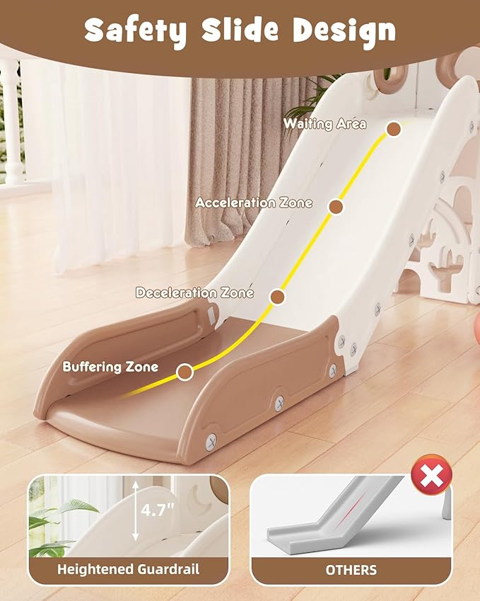 XJD Toddler Slide,11 in 1 Kids Slide for 1-3, Toddler Climbing Toys,New Upgrade with Golf Set, Basketball Hoop for Indoor Outdoor Playset (Brown White)