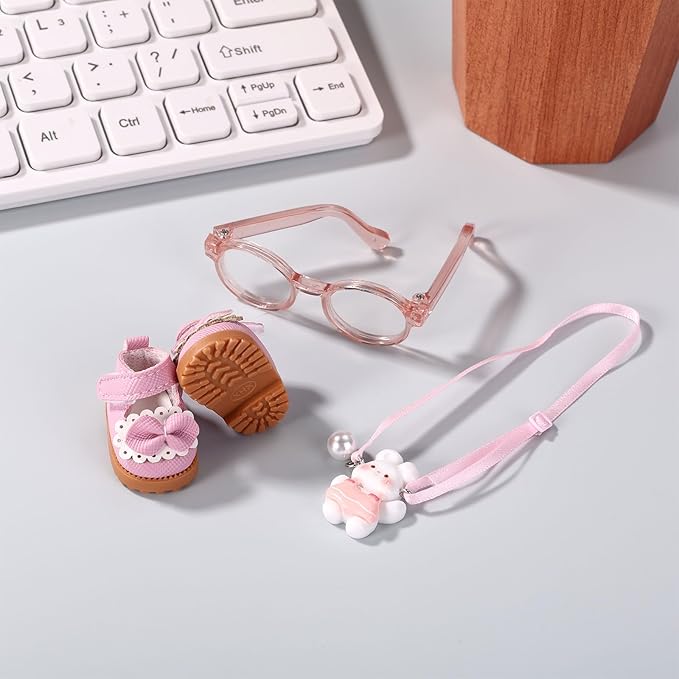 Doll Outfits Set, Includes Glasses & Pink Princess Shoes & Bunny Lanyard Stylish Doll Clothing Accessories and Gifts