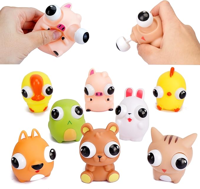 Animal Eye-Popping Squeeze Toys with Pop Out Eyes Stress Relief Toy Balls Fun Sensory Fidget Autism Toy Gifts for Kids Boys Girls 8 Pack