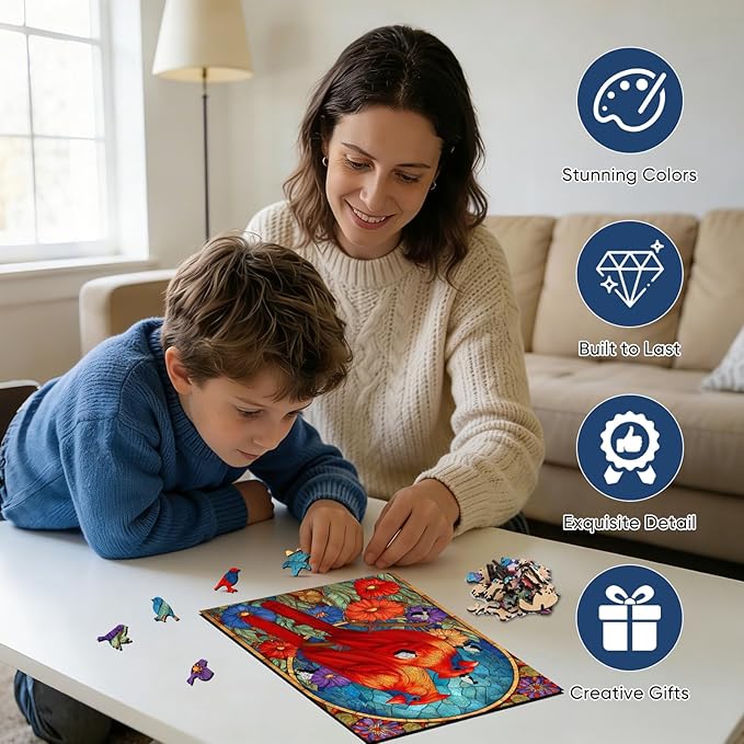 Wooden Puzzles for Adults, Wooden Cardinal Puzzle, Fun Educational Jigsaw Puzzle, Home Decorative Gift, Relaxing Wood Puzzle Game for Family & Friends, 200 Pcs, 8.9×11.8in