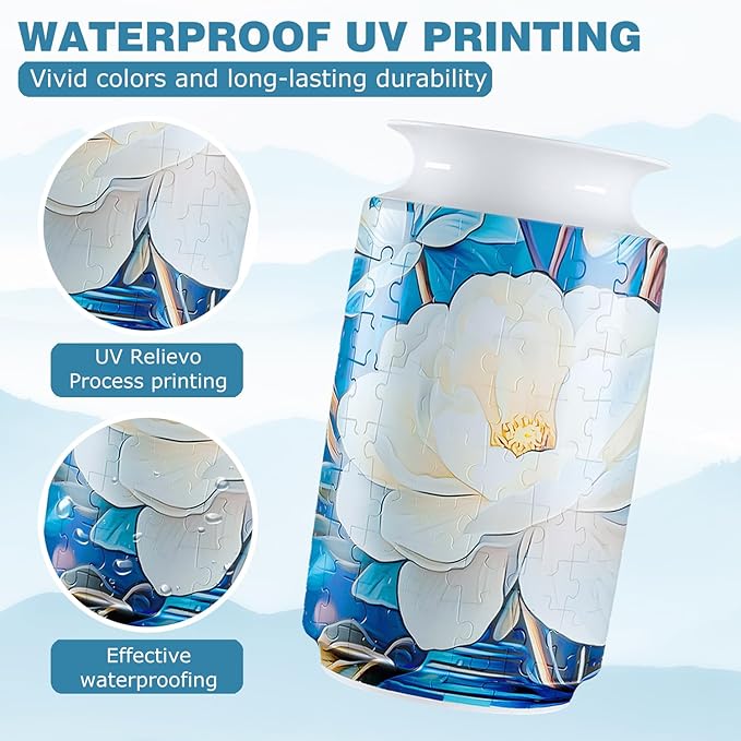 3D Puzzle Vase, 162 Curved Pieces DIY Flower Vase Craft Kit & 3D Puzzles for Adults, Creative Jigsaw Art Project Home Décor Centerpiece, (D-White Blossom Elegance)