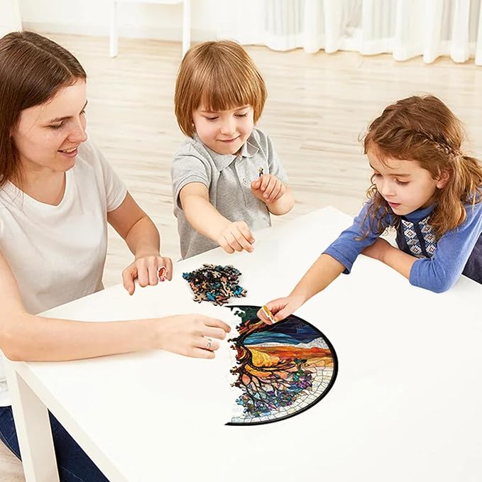 Bodhipnjoy Tree of Life Wooden Puzzles, Stained Glass Tree Jigsaw Puzzles 200 Piece, Fun Challenging Unique Shaped Wood Plant Puzzles, Creative Gifts Family Game Home Decor 11.2 * 11.2 inch
