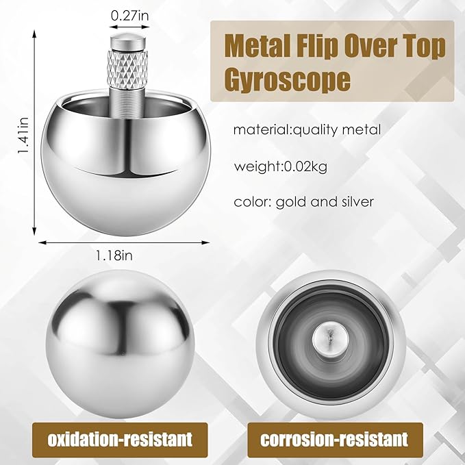 Skylety 2 Pieces Metal Spinning Top Aluminum Flip Over Top Spinner Gyroscope Stainless Steel Toy for Adults Kill Time Stress Anxiety Gift(Silver)