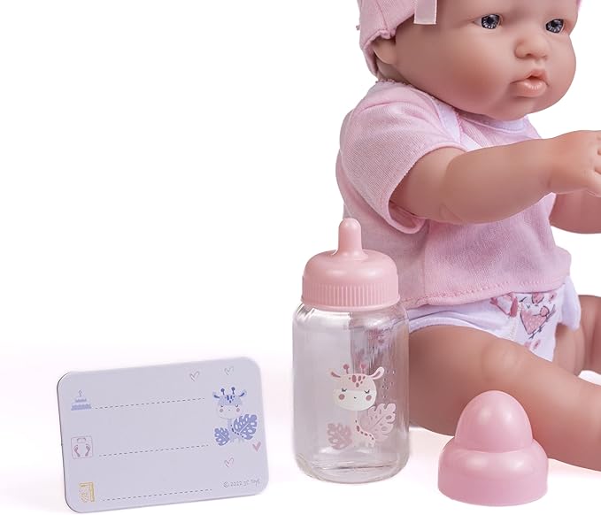 JC Toys - La Newborn Nursery | 7 Piece Baby Doll Gift Set | 12" Life-Like Baby Doll with Accessories | Pink | Ages 2+ (18344)