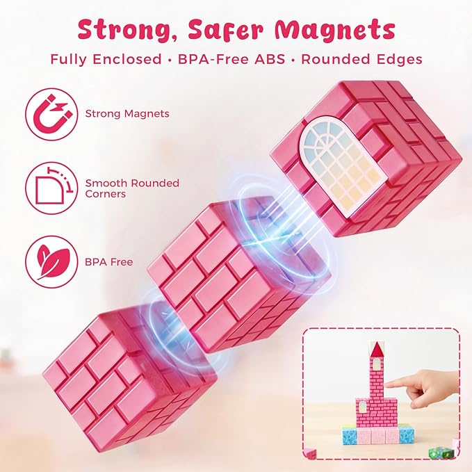 3 otters Magnetic Blocks 150PCS, Princess Castle Magnet Cubes STEM Montessori Building Toys for Girls, Sensory Gifts for Kids Birthday