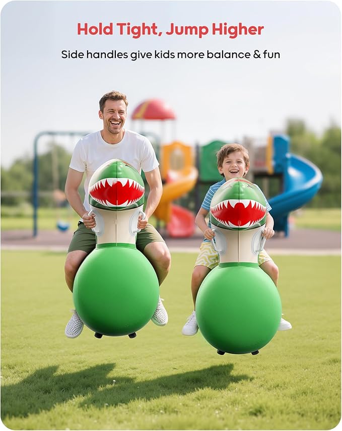 QPAU Inflatable Bouncy Dinosaur Toys 2 PCS with Hand Pump, Heavy Duty Giant Bouncy Pal, 220lbs Load Capacity, Ride On Bouncy Animal Hopper Toy, Indoor Outdoor Bouncers for Kids Girls Boys Ages 5+