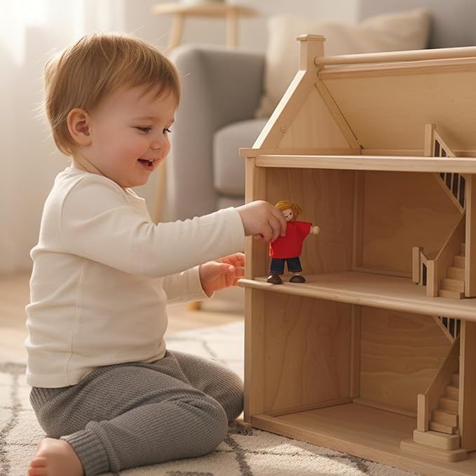 PlanToys® Boy Wooden Dollhouse Figurine | Poseable 1:12 Scale Mini Doll (4 Inch) | Dollhouse Accessories for Pretend Play | Eco-Friendly Montessori Toy for Kids Ages 3+