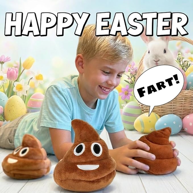 Funny Plush Poop Toy with 7 Fart Sounds - Easter Basket Stuffers for Kids & Teens - Great As A Dog Toy with Long Lasting Build - Hilarious for Spring Prank Toy & Easter Gag Gifts, 4 x 4.5