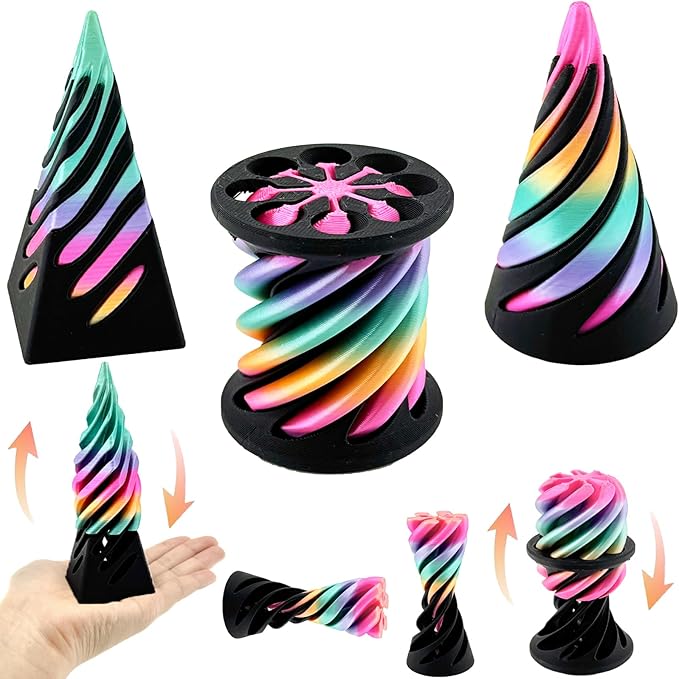 3 Packs Impossible Cone,Spiral Cone Fidget Toy Impossible Pyramid Passthrough Toy,3D Printed Spiral Cone Fidget Toy,Mini Vortex Thread Illusion Desktop Deco Souvenir Gift for Anxiety Relaxing