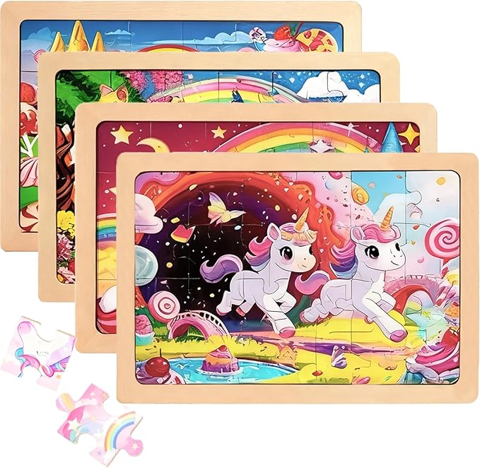 Wooden Puzzles for Kids Ages 3-5, Wood Jigsaw Puzzles, Unicorn Theme Educational Toys Birthday Gifts for Girls 3 4 5 6 7 8 9 Years Old (Unicorn 24 Pieces)