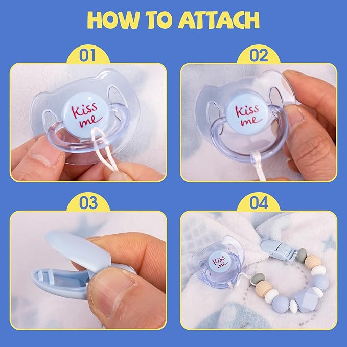 Aori Silicone Pacifier Clips Holder Flexible Binky Clip with Magnetic Pacifier for Lifelike Reborn Dolls - Blue