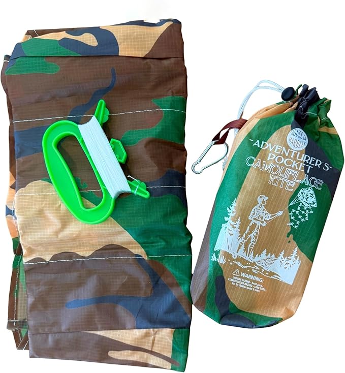 Pocket Camouflage Kite - Foldable Pocket Version with Storage Pouch & Carabiner Clip - Easy to Fly Nylon Kite for Kids & Adults Outdoor Beach & Park Toy