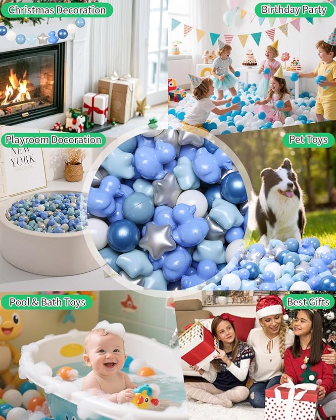 TRENDPLAY Ball Pit Balls Shapes Pastel, Duck Star Shape Non Toxic for Toddlers Kids Baby Girls Boys Dogs Soft Play,Party, 50 100 200