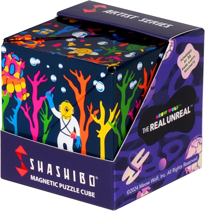 Shashibo Shape Shifting Box - STEM Fidget Toy with Ultra Strong Magnets - Sensory Puzzle Cube Transforms Into 100+ Shapes, Easter Basket Stuffers Gift for Kids, Teens, and Adults (Glowquarium)