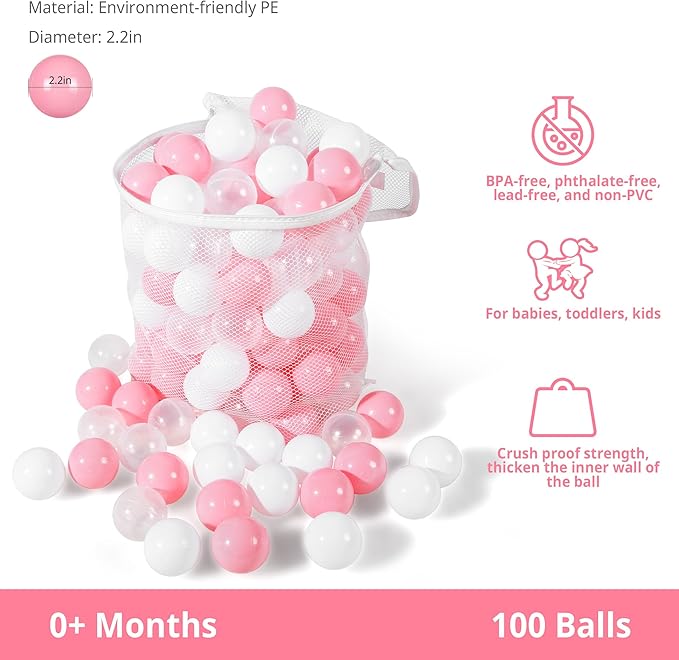 STARBOLO Ball Pit Balls for Toddlers Pack of 100 200 500 - BPA&Phthalate Free Non-Toxic Crush Proof Soft Plastic Balls for 1-5Years Old Toddlers Girl Kids Birthday Pool Playpen Tent Party