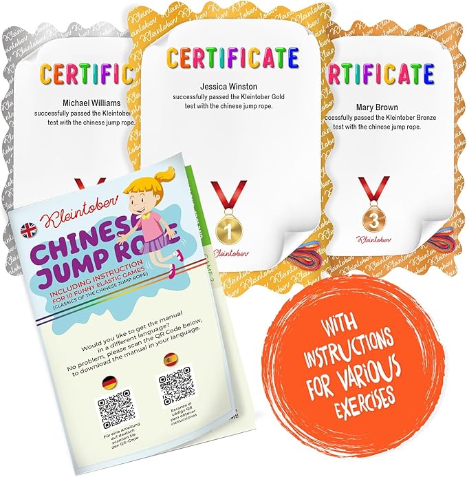 Kleintober I Chinese Jump Rope I Rubber Twist I Gummitwist I Indoor and Outdoor Toys I Stretchy Rope for Kids I with Instructions for Play I Outdoor Toys for Kids Ages 8-12