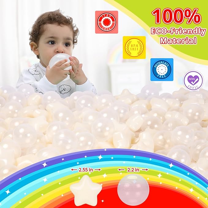 Star Ball Pit Balls for Toddlers -100pcs Crush Proof Phthalate Free BPA Free Non-Toxic Play Balls Play Tent Pool Playhouse Playpen Party Decoration.