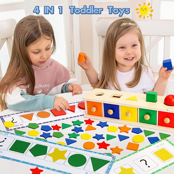 Peacurh Montessori Toys Wooden Color & Shape Sorter Toys for Toddlers 1-3, Matching Box Sorting Blocks Manipulatives Preschool Learning Educational Toy for 1 2 3 4 Year Old Boy Girl Kid Gifts