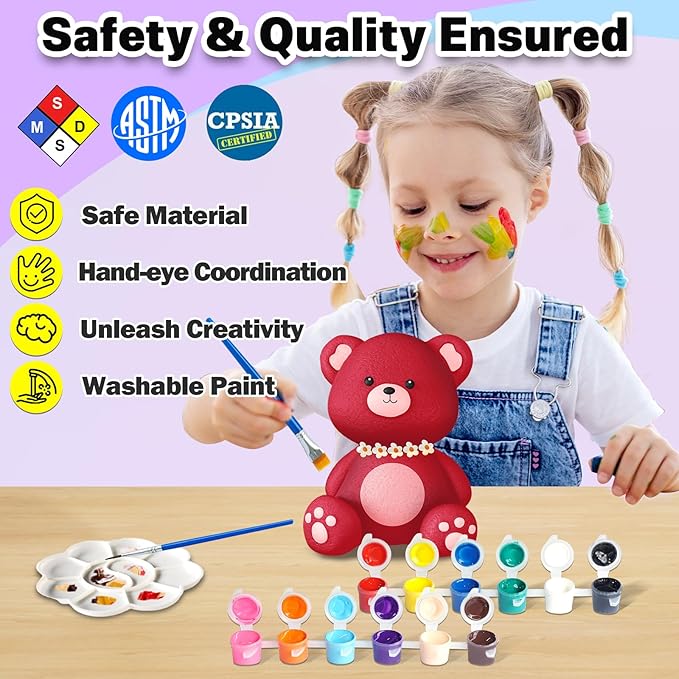 FUNZBO Paint Your Own Bear Lamp Kit - Easter Basket Stuffers, Arts and Crafts Supplies Painting Kits for Kids Teens, DIY Night Light Toy for Girls Boys Ages 3 4 5 6 7 8 9 10 11 12 Birthday Gifts