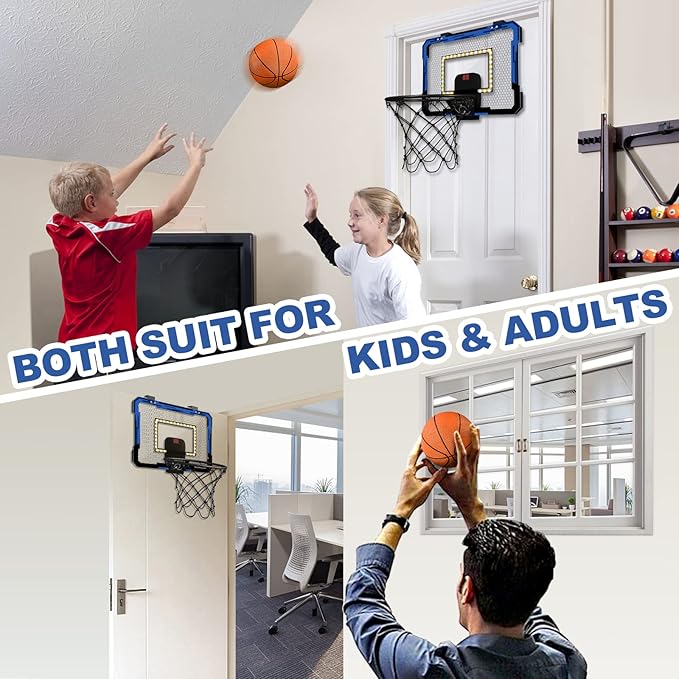 QDRAGON Mini Basketball Hoop, Over The Door Indoor, with 3 Balls/Inflator/Breakaway Rim, Basketball Toy Gifts for Kids and Adults, Suit for Bedroom/Office/Outdoor
