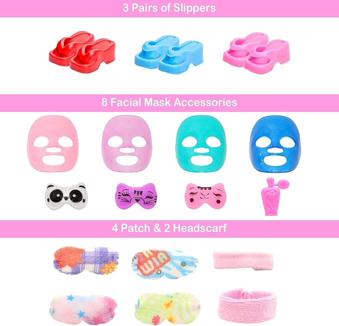 23 Pcs Doll Clothes and Accessories Including 6 Sets Bathrobes Pajamas, Towels, Headband, 3 Slippers and 8 Toiletries Accessories for 11.5 inch Girl Doll