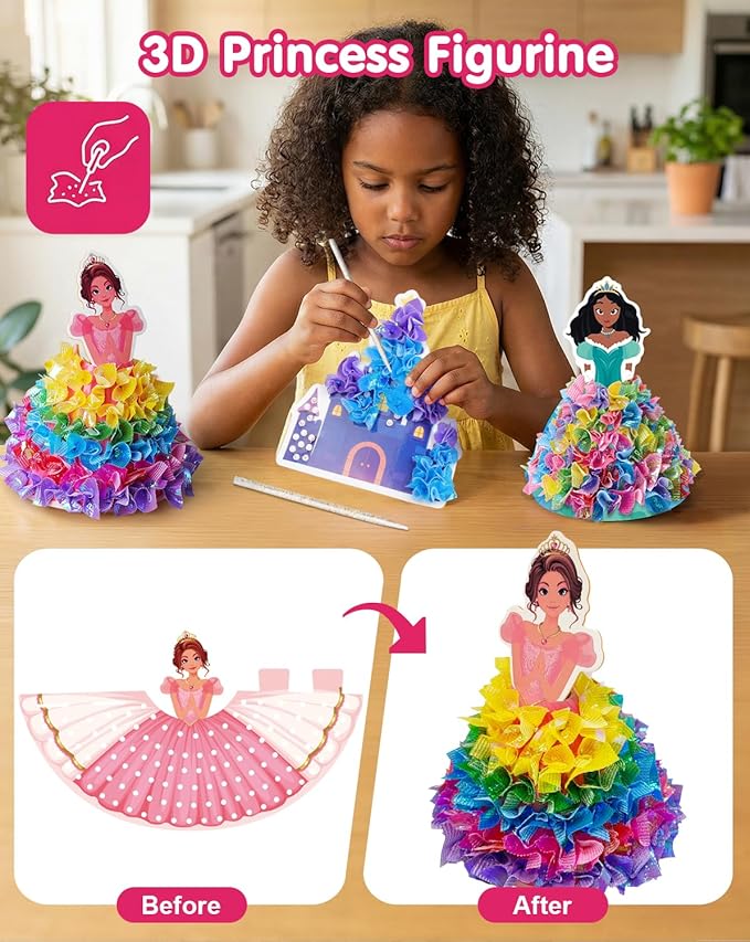 Zivorin Poke Art Craft Kit for Girls, 3D Princess Ornament DIY Set, Princess Crafts for Girls 4-6, Creative Poke Art Supplies for Kids Ages 4-8, Ideal Christmas Birthday Easter Gifts