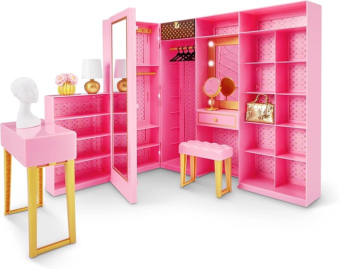 Mini Brands Mini Fashion Dream Wardrobe by ZURU with Exclusive Metallic Mini Fashion Bag and 25+ Storage Areas to Hold Doll Accessories Gift