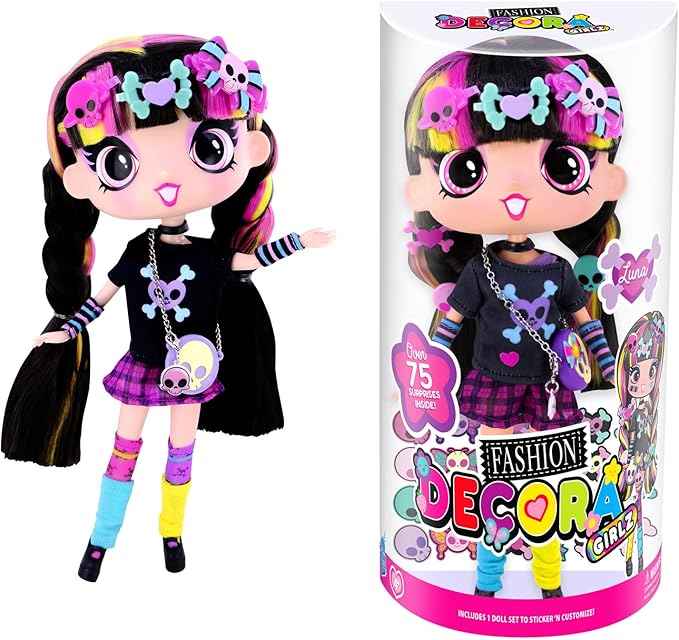 Decora Fashion Girlz 11" Doll - Luna Stickers & Endless Style Fun for Creative Play