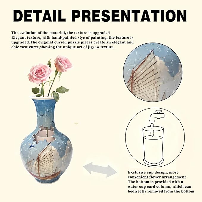 3D Puzzle Vase for Adults, 164 Piece Unique Flower Vase, Crafts for Adults, Home Decor Gift for Flower Arrangements