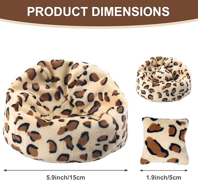 Doll Car Seat Compatible with Labubu, Handmade Bean Bag Chair for 5.9-6.7 inch Doll, Anti-Slip Bottom, Cute Doll Accessories for Display, Fans&Collectors Gifts, Durable Corduroy Fabric (Leopard Print)