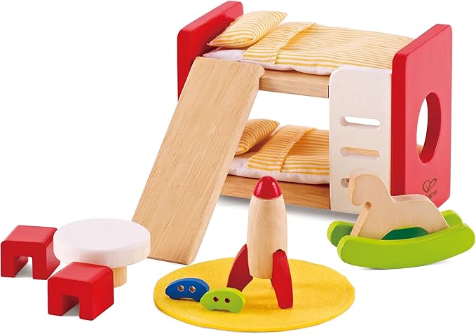 Hape Wooden Doll House Furniture Children's Room with Accessories| 1:12 Scales Miniature Dollhouse Furniture