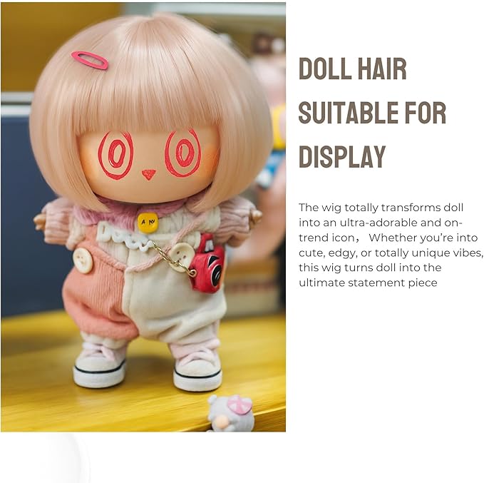 17cm Doll Wig Accessory– Hairpiece Compatible with 22–24cm Collectible Figures,Blind Box Figure and 1/3 BJD Figure ,Accessories for Display & Party Decoration (No Doll Included) (Brown)