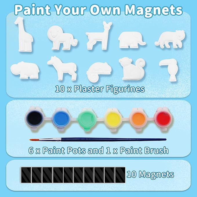 Funto Animal Painting Kit for Kids, Paint Your Own Figurines with Magnet, 27 PCS Crafts Set, Ceramics to Paint, STEAM Projects Creative Activity DIY