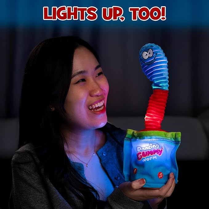 Gagster Dancing Gummy Worm, Interactive Talking & Singing Plush Toy, Lights Up, and Repeats What You Say - Funny Animatronic Toy for Kids, Gag Gift