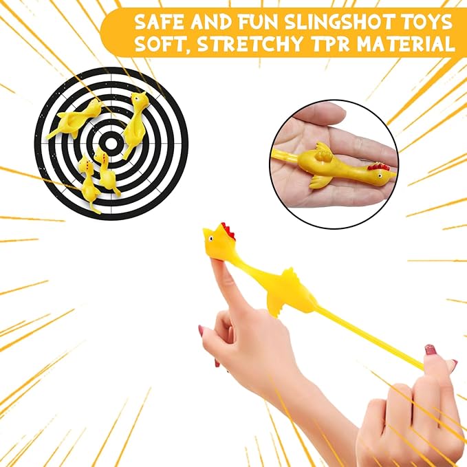 40 Pcs Flying Chicken Slingshot Party Favors for Kids Adults, Bulk Gag Goodie Bags Stuffers for Kids, Rubber Chickens Sling Shot, Funny Gag Gifts for Prankster, Carnival Prizes, Prank, Rave