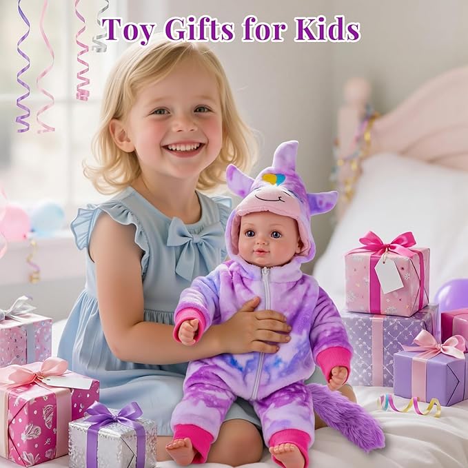 BABESIDE Baby Doll Girl - 15-Inch Realistic Baby Doll with Blue Eyes, Soft Body in Unicorn Outfit Life Like Baby Dolls That Look Real for 4 5 6 7 8 9 Years Girl, Birthday Gift and Pretend Play