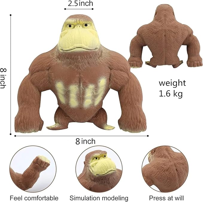 Stretchy Glue-Sand Filled Rubber Gorilla, Latex Gorilla Soft Decompression Doll Toy,Squishy Monkey Toy, Animal High-Elastic Stretchable, Decompression Toy for Adults and Children (Gorilla-L)