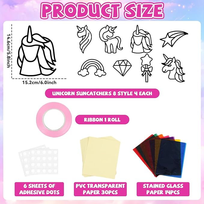 32 Sets Unicorn Rainbow Suncatchers Craft Kit DIY Window Stained Glass Effect Diamond Star bow Paper Crafts Home School Classroom Decoration Kid Birthday Gift Creative Art Project Activity Game