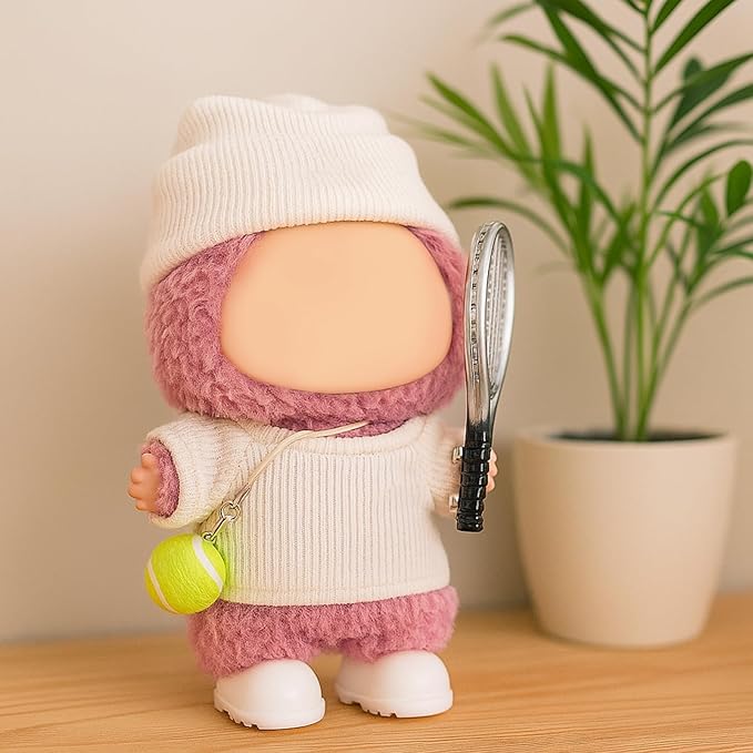 17cm Doll Clothes for Lububu Dolls，Designer Jerseys Clothes Suitable for lububu Dolls Outfits and Accessories Set， Includes top + Pants + Tennis Racket + Ball Charm + Shoes (White)